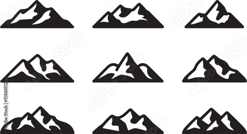 Black mountain range icons peak summit