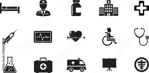 Hospital Vector Icons | Medical Facility and Healthcare Building Set