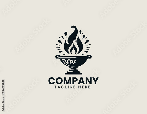 Spiritual Oil Lamp Flame Eternal Light Wisdom Vector Logo Design
