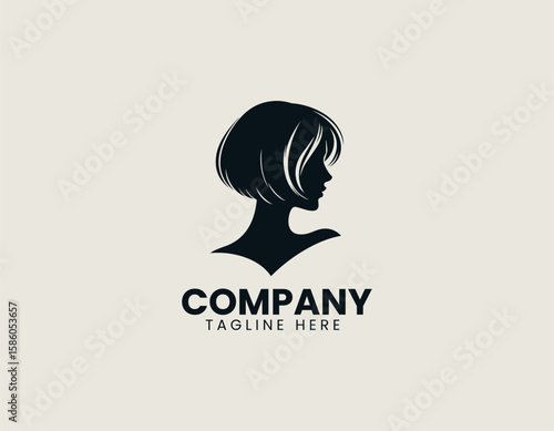 Elegant Woman Profile Bob Haircut Red Lips Beauty Fashion Vector Logo Design
