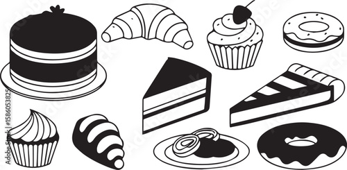 Black White Pastry Food Icons
