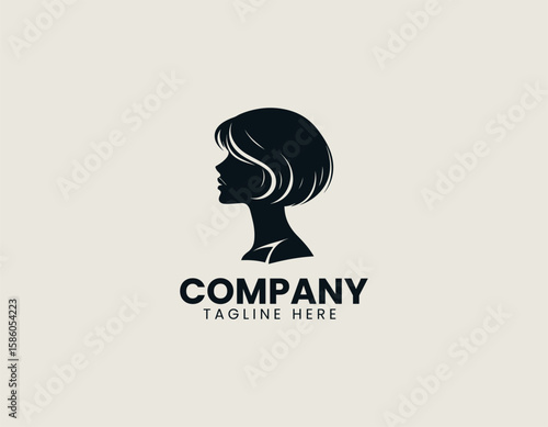 Elegant Woman Profile Bob Haircut Red Lips Beauty Fashion Vector Logo Design
