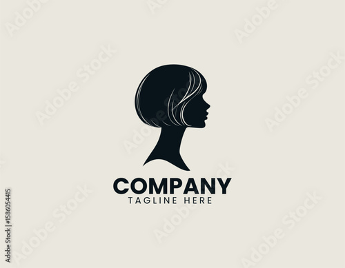 Elegant Woman Profile Bob Haircut Red Lips Beauty Fashion Vector Logo Design
