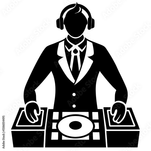 Black dj silhouette wearing headphones and suit mixer