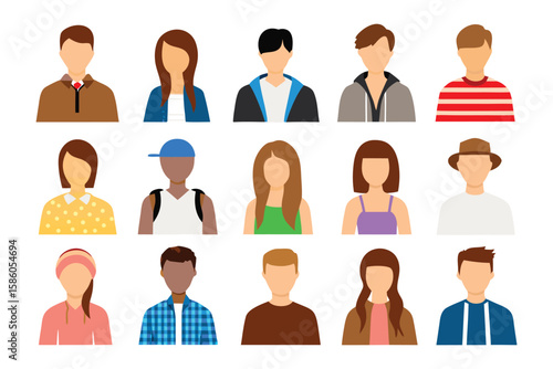 Diverse Avatar Collection: A vibrant collection of diverse avatars, each representing a unique individual. Ideal for portraying a broad spectrum of personalities and cultures.