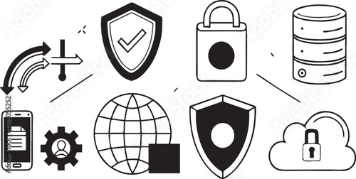 Digital Lock and Shield Symbols