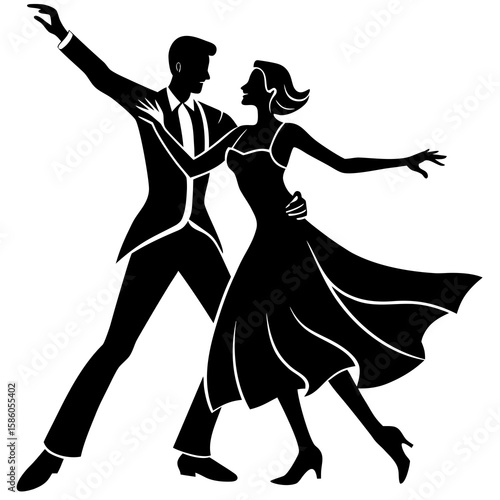 Elegant couple dancing ballroom silhouette motion