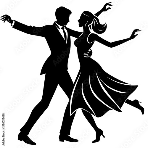 Elegant couple dancing gracefully silhouette woman