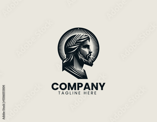 Modern Jesus Christ Portrait Spiritual Christian Faith Vector Logo Design