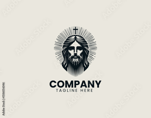 Modern Jesus Christ Portrait Spiritual Christian Faith Vector Logo Design
