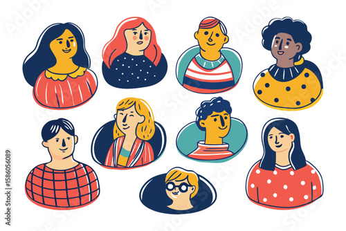 Diversity in Faces: A collection of diverse illustrated portraits, each conveying unique expressions and styles, celebrate the beauty of individuality and representation.