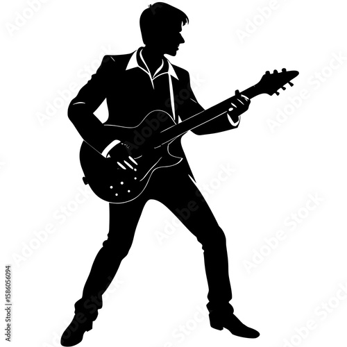 Musician playing electric guitar silhouette vector