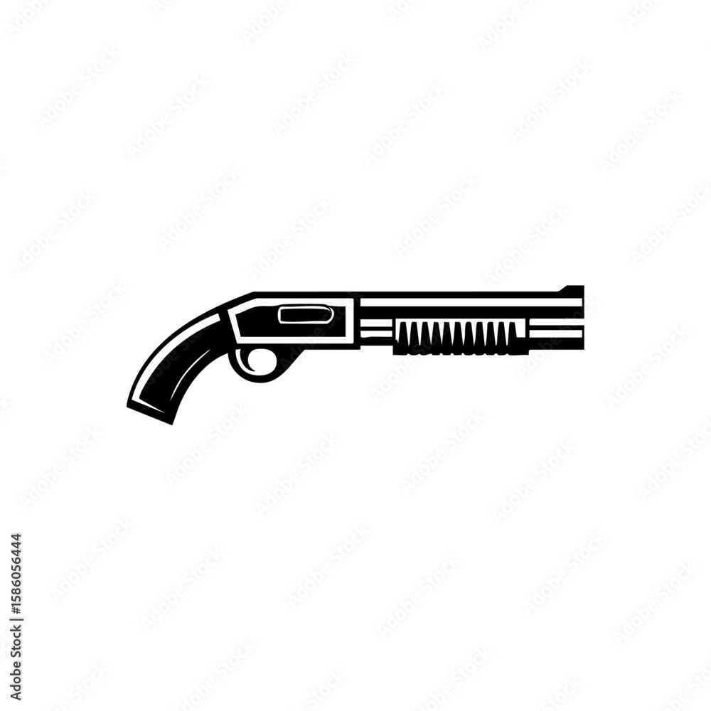 Minimalist black vector illustration of a tactical shotgun viewed from the side, representing weapons, law enforcement, or defense themes.
Minimalist black vector illustration of a tactical shotgun viewed from the side, representing weapons, law enforcement, or defense themes.
