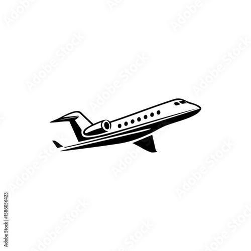 Vector logo of a minimalist private jet taking off, symbolizing luxury travel, freedom, and business aviation.

