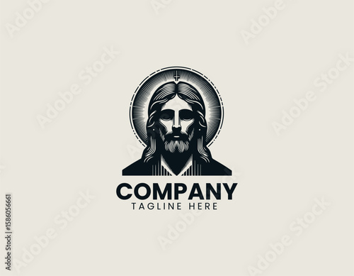 Modern Jesus Christ Portrait Spiritual Christian Faith Vector Logo Design