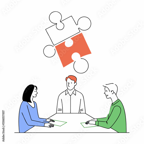 Teamwork strategy meeting collaboration puzzle solving business solutions brainstorming partnership success idea