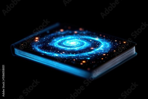 Mystical Book with Galaxy Swirl Design on a Dark Background