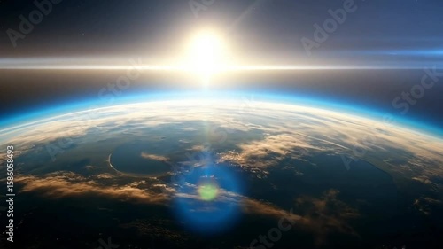 Stunning view of Earth from space with rising sun and clouds  