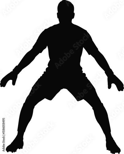 Soccer Goalkeeper in Wide Stance Silhouette Vector, Transparent Background.