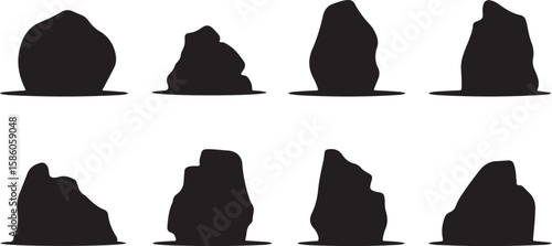 Eight unique black rock silhouettes nature stone