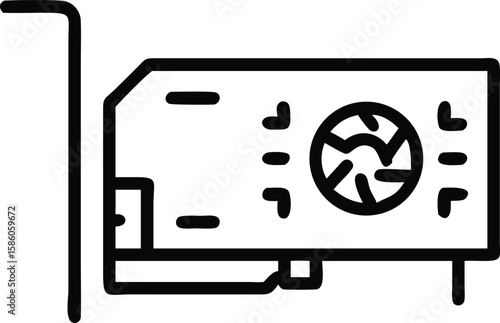 Simple line drawing of graphics card with cooling fan for computer systems