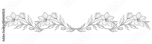 flower and leaves drawing. Vector hand drawn engraved floral card. Botanical, branch and flower Black ink sketch. Great for tattoo, invitations, greeting cards, decor