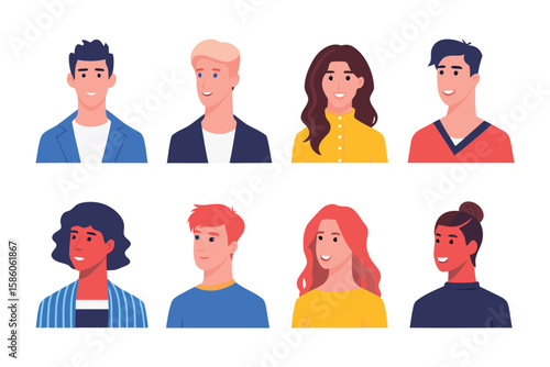 Diverse Portraits of Individuals: A collection of artistic portrait of diverse faces, each with a unique expression, hairstyle, and attire, representing the beauty of individuality.