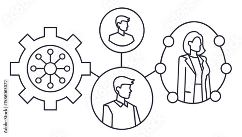 Business network diagram with people and gear vector