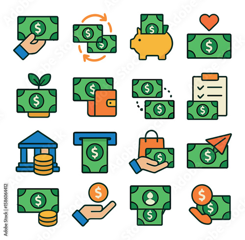 banknote uses modern flat style. payment, exchange, saving, donation, investment, collection, transaction, budgeting, lending, withdrawal, deposit, purchase, remittance