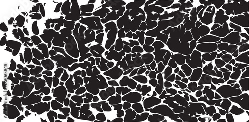 Monochrome texture composed of irregular graphic elements. Distressed uneven grunge background. Abstract vector illustration. Overlay for interesting effect and depth. Isolated on white background.