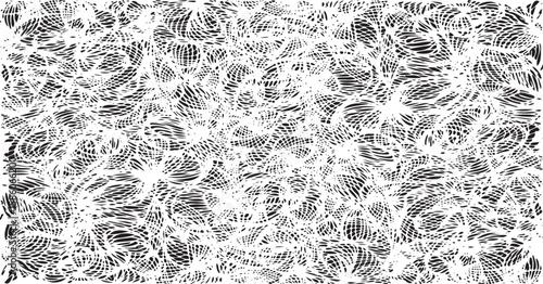 Monochrome texture composed of irregular graphic elements. Distressed uneven grunge background. Abstract vector illustration. Overlay for interesting effect and depth. Isolated on white background.
