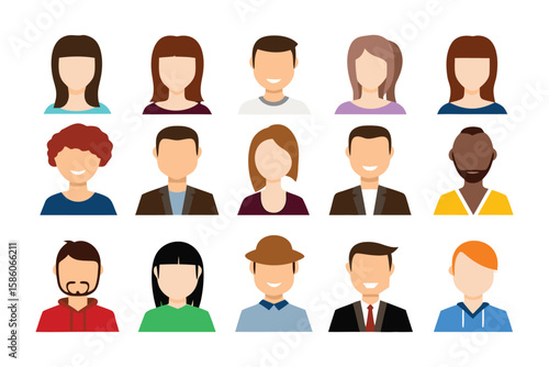 Wallpaper Mural Unified Avatar Showcase: A collection of illustrated headshots, each uniquely representing the concept of user profiles, diversity, and individuality, offering versatile visuals for digital platforms. Torontodigital.ca