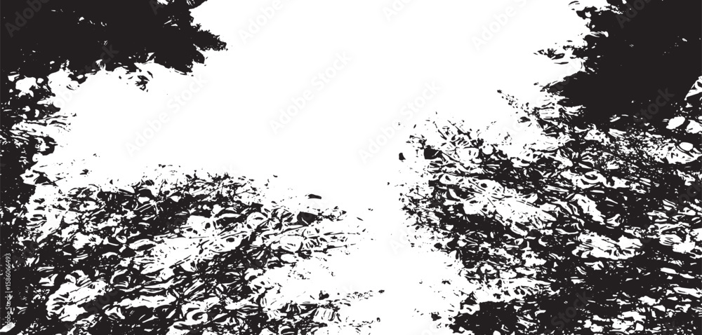 Naklejka premium Monochrome texture composed of irregular graphic elements. Distressed uneven grunge background. Abstract vector illustration. Overlay for interesting effect and depth. Isolated on white background. 