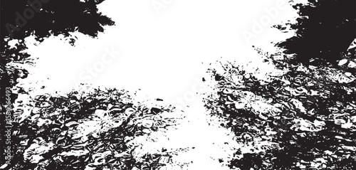 Monochrome texture composed of irregular graphic elements. Distressed uneven grunge background. Abstract vector illustration. Overlay for interesting effect and depth. Isolated on white background.

