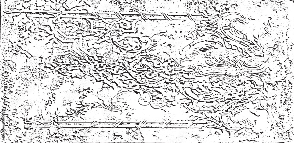 Obraz premium Monochrome texture composed of irregular graphic elements. Distressed uneven grunge background. Abstract vector illustration. Overlay for interesting effect and depth. Isolated on white background. 