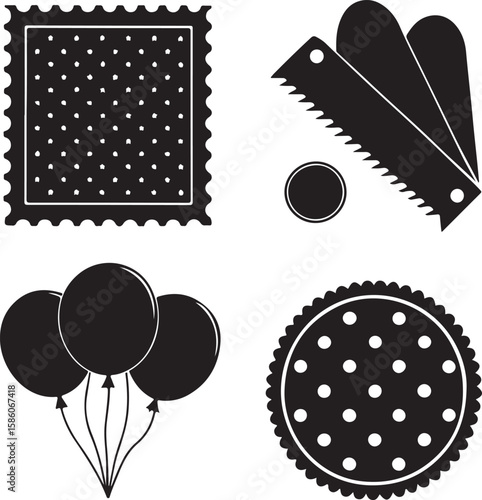 Black silhouette bundle of cracker balloons and saw blades