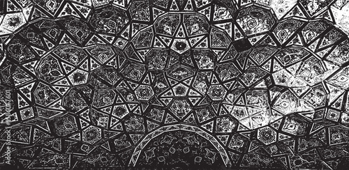 Monochrome texture composed of irregular graphic elements. Distressed uneven grunge background. Abstract vector illustration. Overlay for interesting effect and depth. Isolated on white background.
