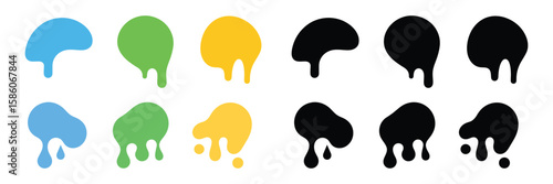 ripping stickers or circle labels. Set of colorful drips circle labels. Paint drip stickers vector