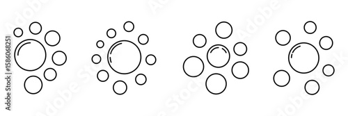 Bubble icon set. Soap foam, fizzy drink, oxygen bubbles. Bubbles line icons set