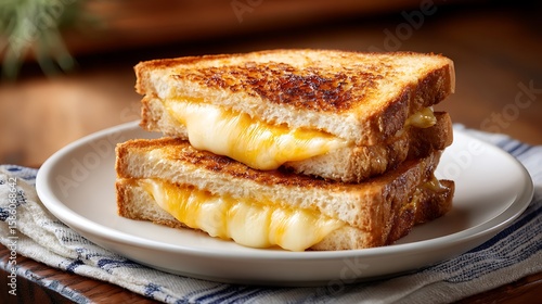 Golden Grilled Cheese Sandwiches with Melted Cheese on a Plate