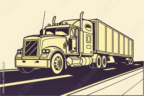 Yellow Semi Truck and Trailer on Road freight transportation