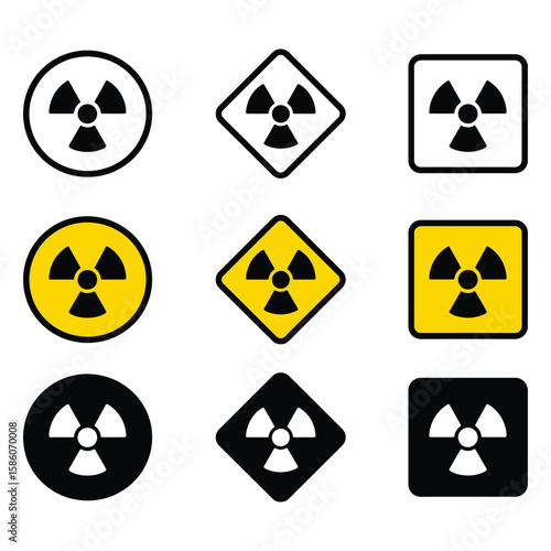 Nuclear waning symbol vector. Collection of danger sign vector isolated on white background