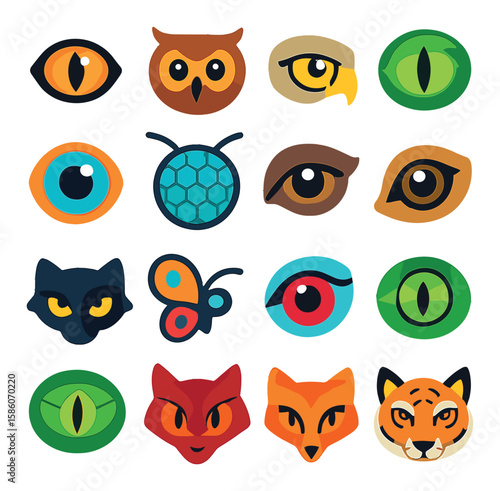 Wallpaper Mural eye in nature and animals modern flat style. cat eye, owl eye, eagle eye, reptile eye, fish eye, insect compound eye, horse eye, dog eye, wolf eye, butterfly eye pattern Torontodigital.ca