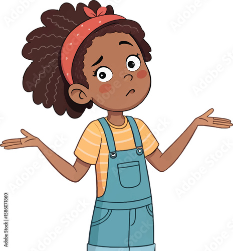 Adorable child with expressive gesture wondering about something in a cute, illustrated pose.
