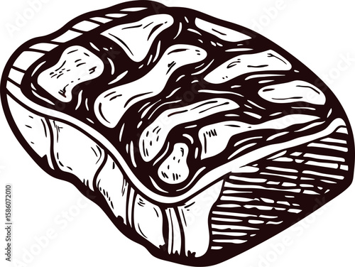 Hand drawn beef steak illustration with bone detail in engraved vintage