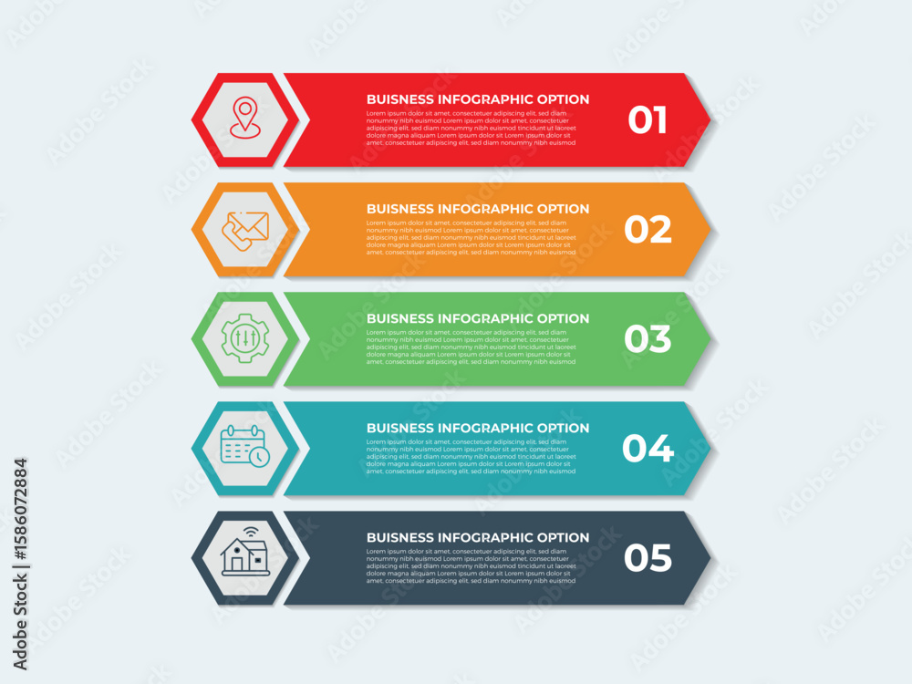 Fototapeta premium 5 list of steps, layout diagram with number of sequence, circular infographic element template