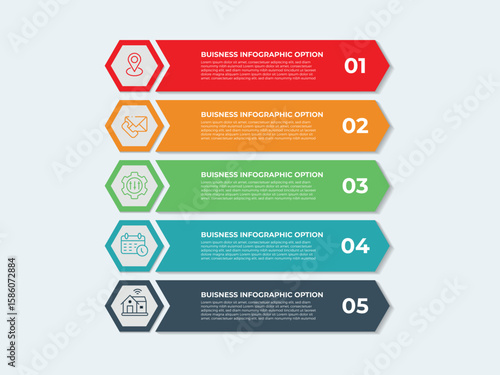 5 list of steps, layout diagram with number of sequence, circular infographic element template