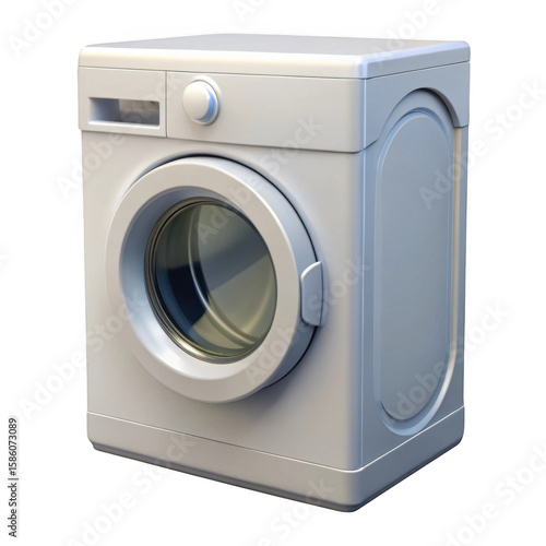 Modern white front load washing machine isolated on transparent background