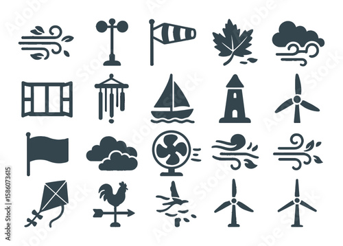 air flow, anemometer, wind sock, breeze, leaf blowing, open window, wind chime, sailing boat, windmill, flag waving, cloud movement, fan blowing, gust of wind, kite