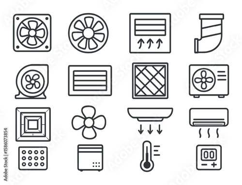 ventilation fan, exhaust fan, air vent, duct, ceiling vent, blower, air filter, HVAC unit, diffuser, fan blade, ventilation pipe, air conditioner, grille, air purifier